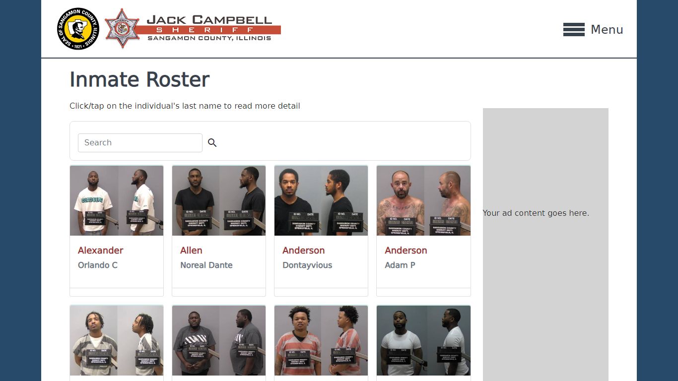 inmate roster - co.sangamon.il.us